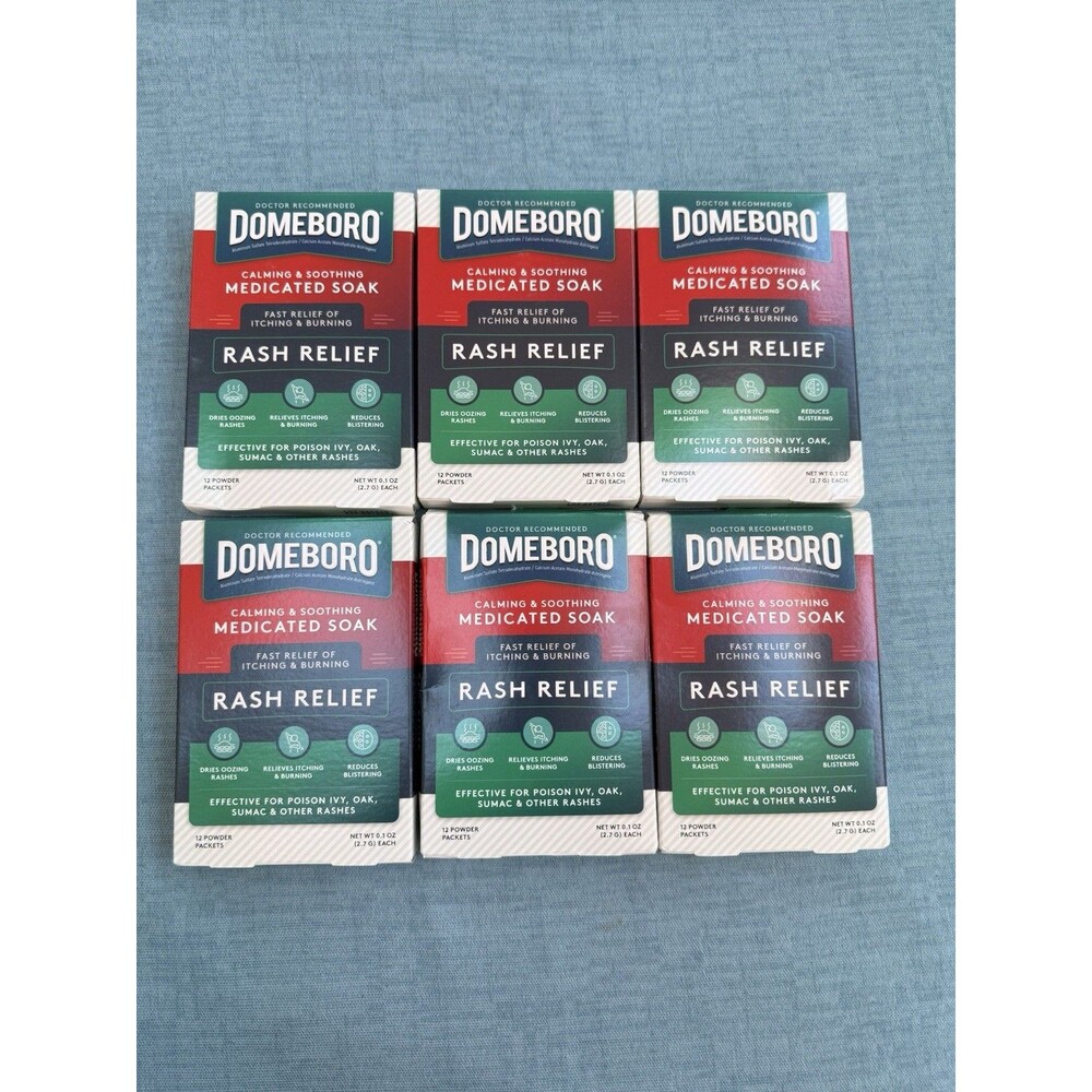 6 Pack Domeboro Soothing Soak Rash Relief Astringent, 12 Powder Packets Per Box